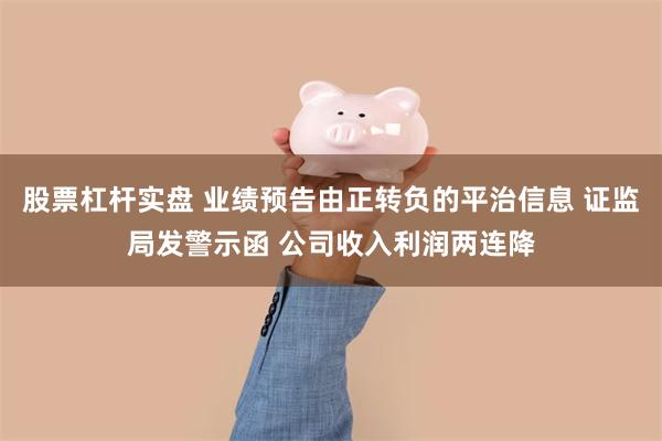 股票杠杆实盘 业绩预告由正转负的平治信息 证监局发警示函 公司收入利润两连降